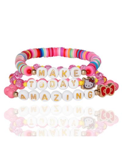 SALLY Hello Kitty Bracelet Make Today Amazing 3-Piece Set Official License, Fashion Jewelry Beaded Sanrio Bracelets