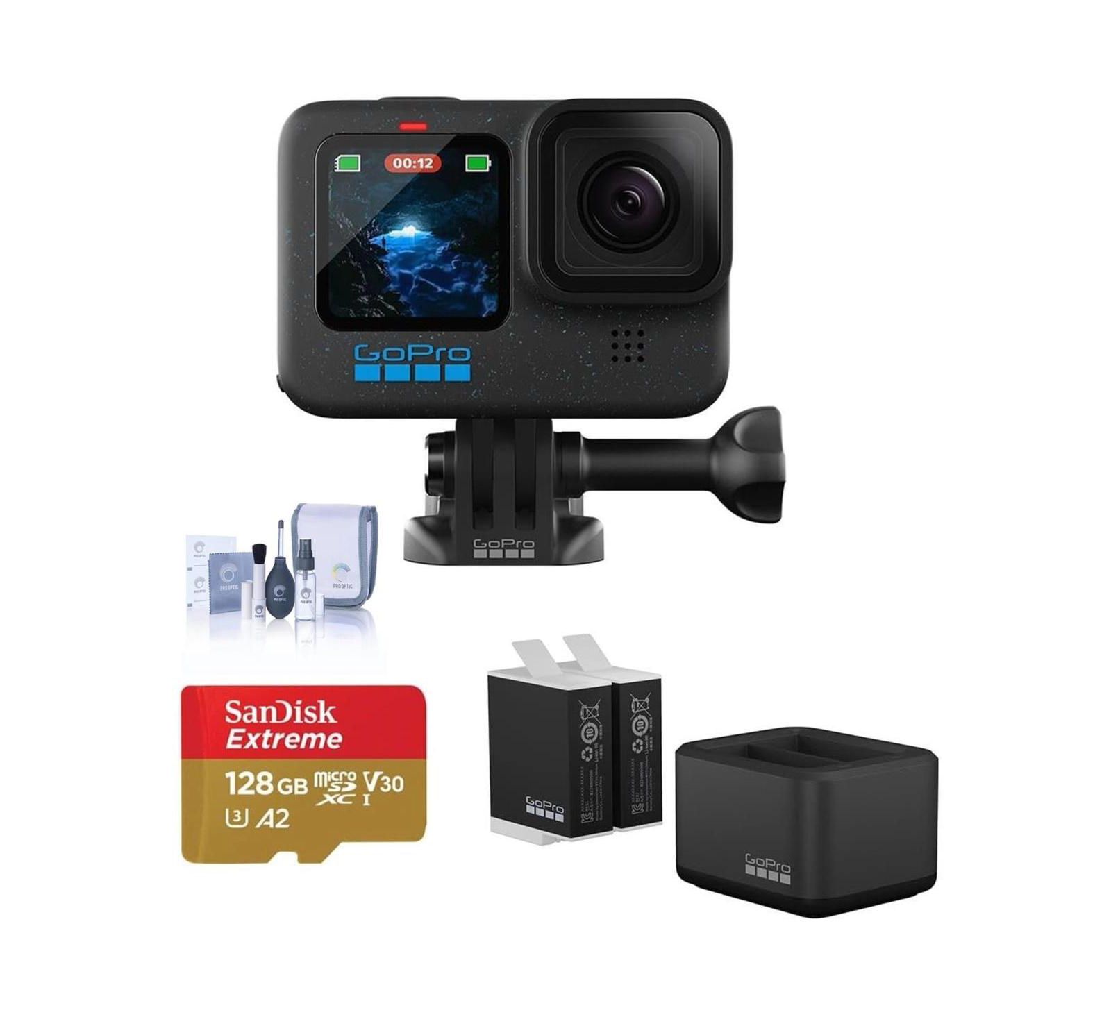 GoPro HERO12 Black Camera Bundle: Waterproof Action Cam with Go Pro Dual Battery Charger, & 2x GoPro Enduro Batteries, and 128GB Micro SD Card