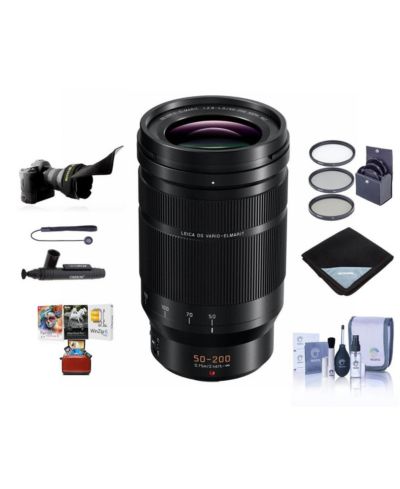 Panasonic Lumix G Leica DG Vario-Elmarit 50-200mm F/2.8-4 Aspheical Lens for Micro 4/3 - Bundle with 62mm Filter Kit, Lens Wrap, Cleaning