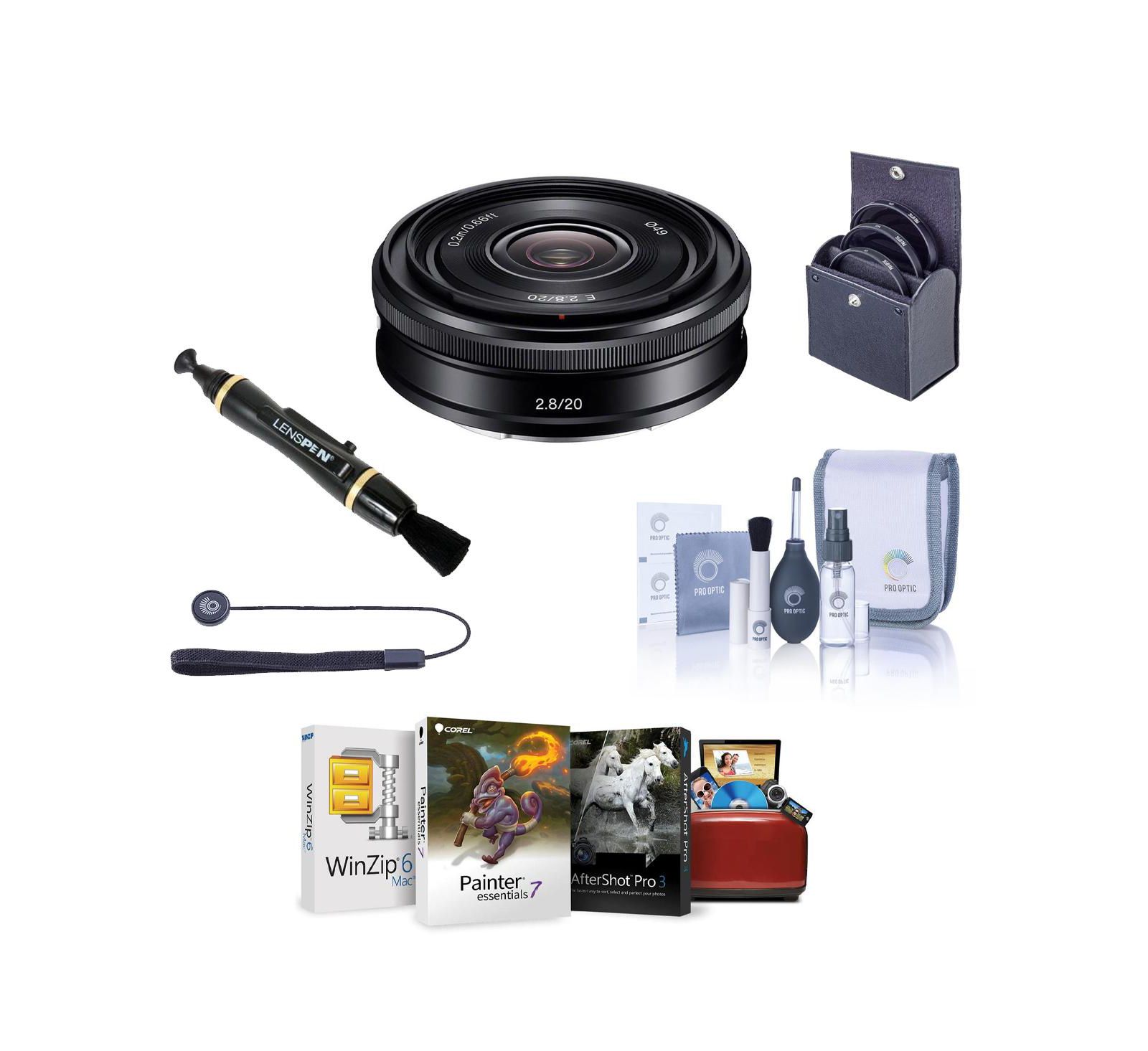 Sony E 20mm f/2.8 Lens, Black with Mac Software and Accessories Kit