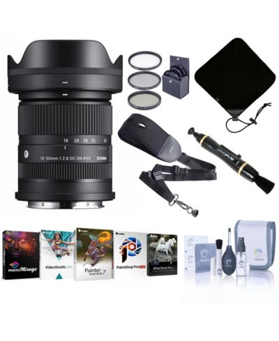 Объектив Sigma 18-50mm f/2.8 DC DN Contemporary для L Mount, комплект с набором фильтров ProOptic 55mm, очистителем линз, чехлом для линз, ремешком NS-3 Sling Strap, средство для чистки