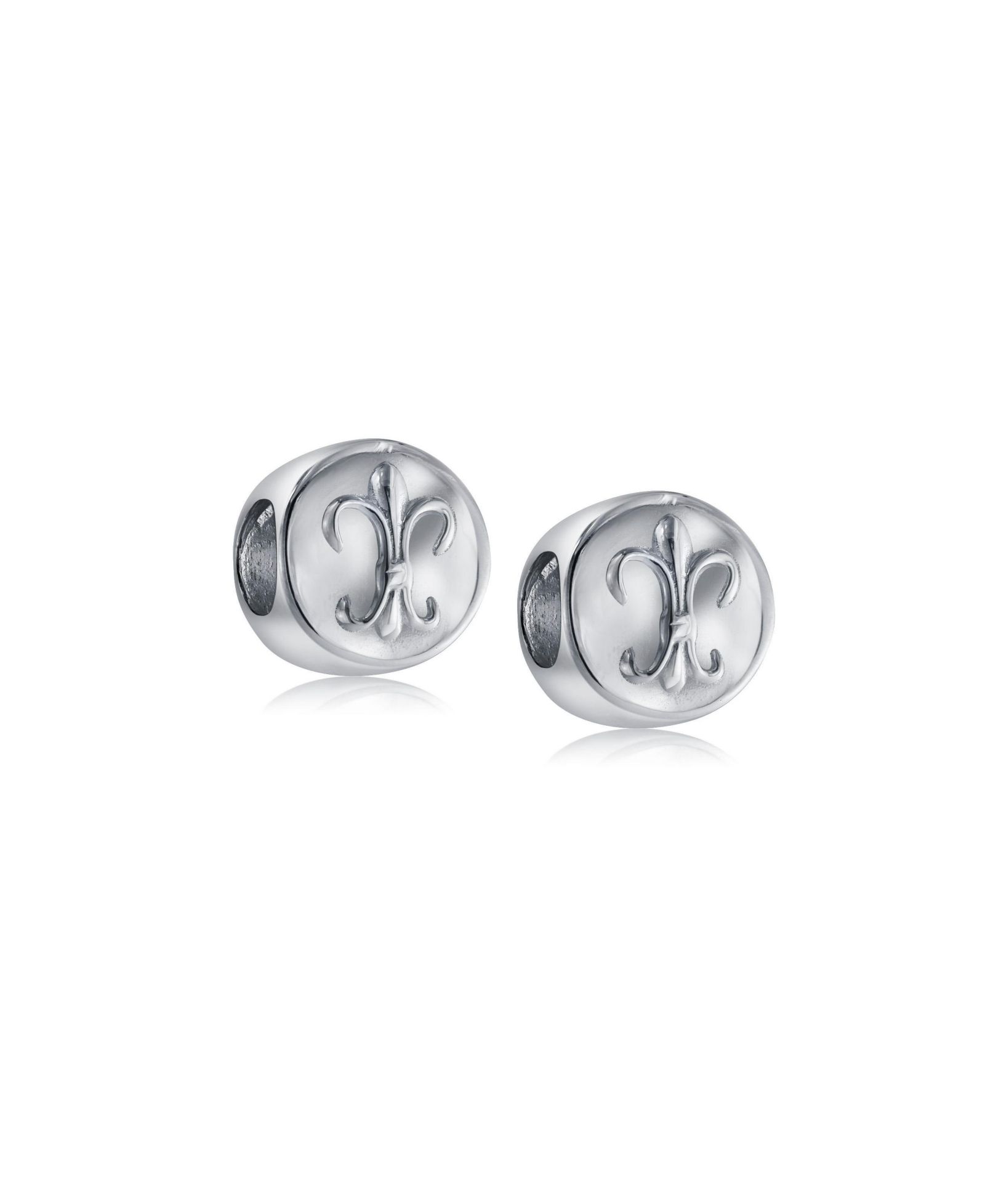 Bling Jewelry Symbolic Fleur De Lis Charm Bead for Bracelet .925 Sterling Silver 2 Set