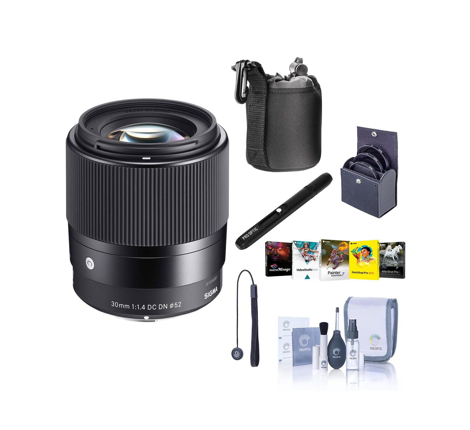 Объектив Sigma 30mm f/1.4 DC DN Contemporary для Canon EF-M, комплект с фильтром ProOptic 52mm, чехлом и набором для чистки