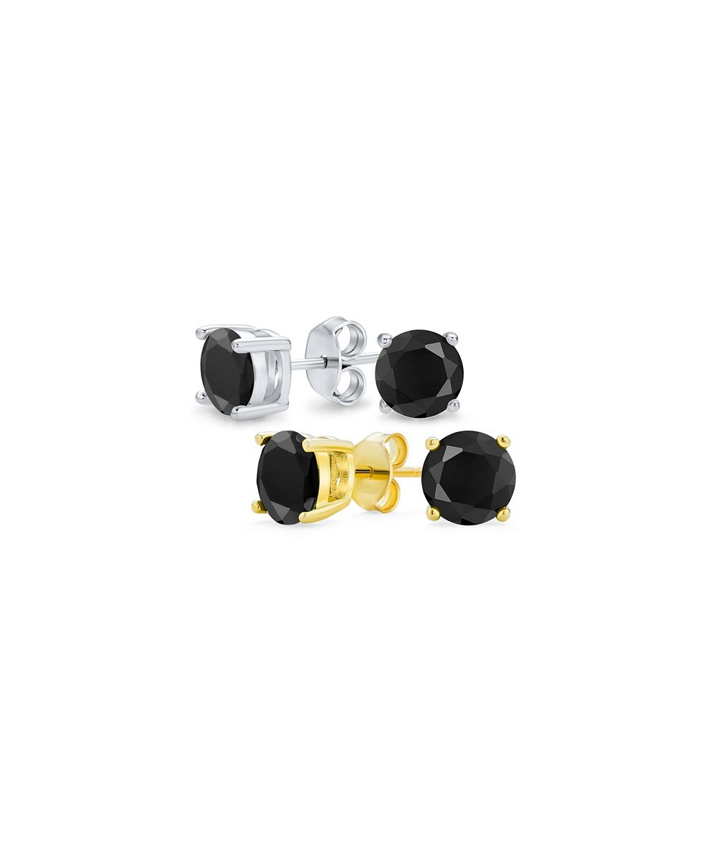 Набор сережек Bling Jewelry из 2 штук с круглым одиночным CZ кубическим цирконием Gold Plated.925 Sterling Silver 5-10MM