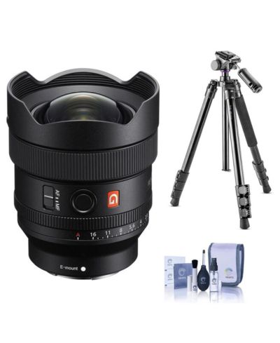 Sony FE 14mm f/1.8 GM Ultra-Wide-Angle Prime Lens with Tripod and Cleaning Kit for E-Mount, 3-Piece Set