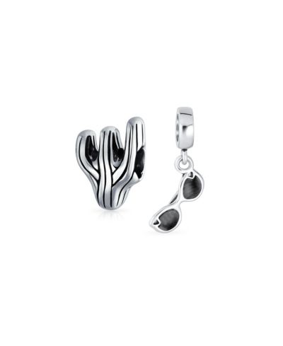 Bling Jewelry Black Desert Cactus Charm Bead for Bracelet .925 Sterling Silver 2 Set