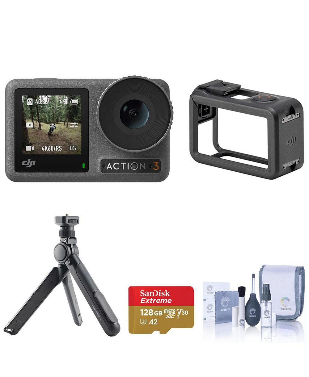 Камера DJI Osmo Action 4 Standard Combo Bundle с штативом, полным комплектом для ухода за оптикой и чистки, картой памяти 128GB UHS-I U3 microSDXC
