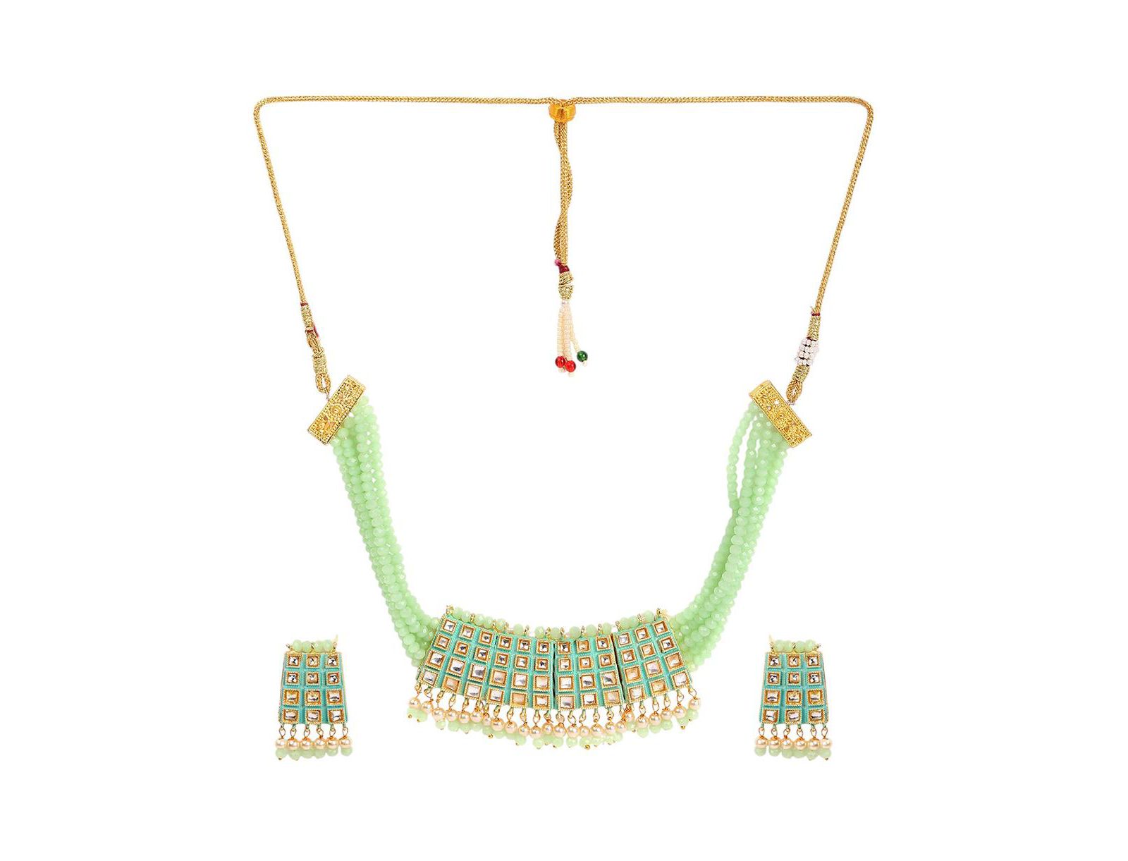 SOHI Kundan Beaded Green Jewellery 2-Piece Set