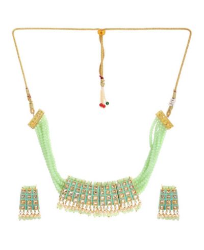 SOHI Kundan Beaded Green Jewellery 2-Piece Set