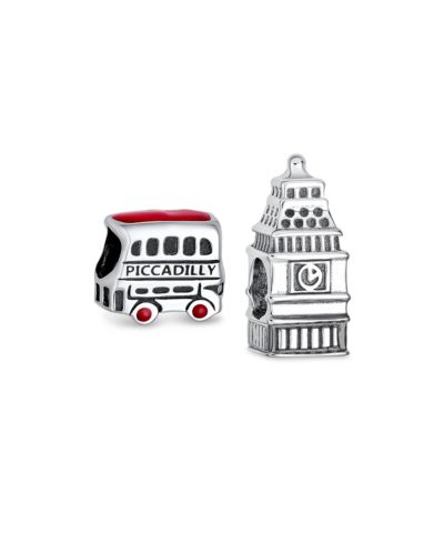 Bling Jewelry набор из 2 бусин-кулончиков в виде двухэтажного автобуса для браслета из стерлингового серебра .925