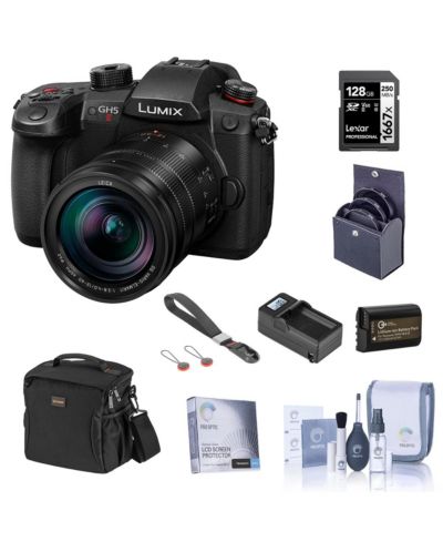 Зеркальная камера Panasonic LUMIX GH5II с объективом Leica 12-60mm f/2.8-4.0, комплект с SD Card 128GB, сумкой, запасным аккумулятором, зарядным устройством, ремешком для запястья и фильтром