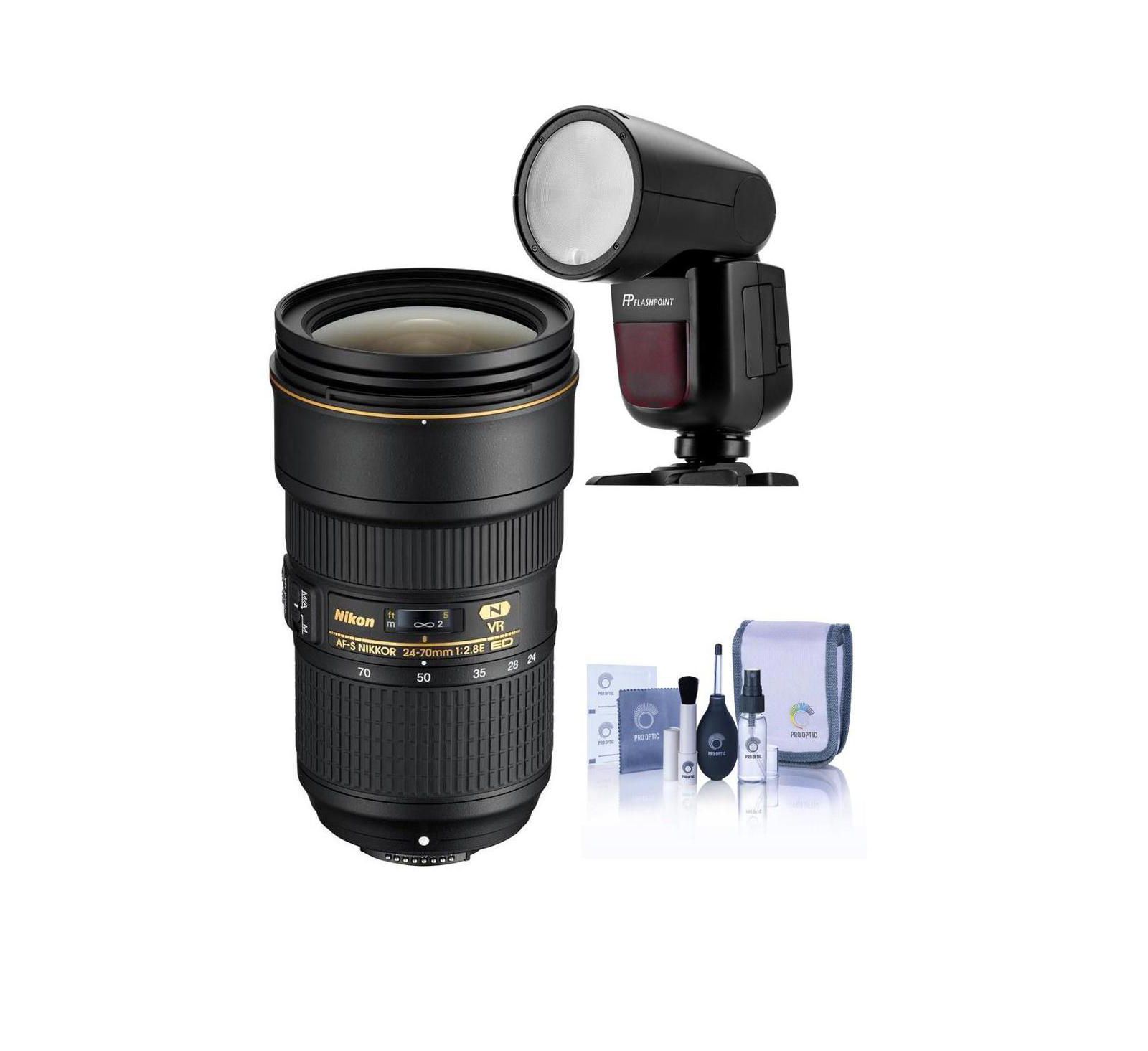 Объектив Nikon 24-70mm f/2.8E ED-IF AF-S VR NIKKOR, комплект с фотовспышкой и набором для чистки