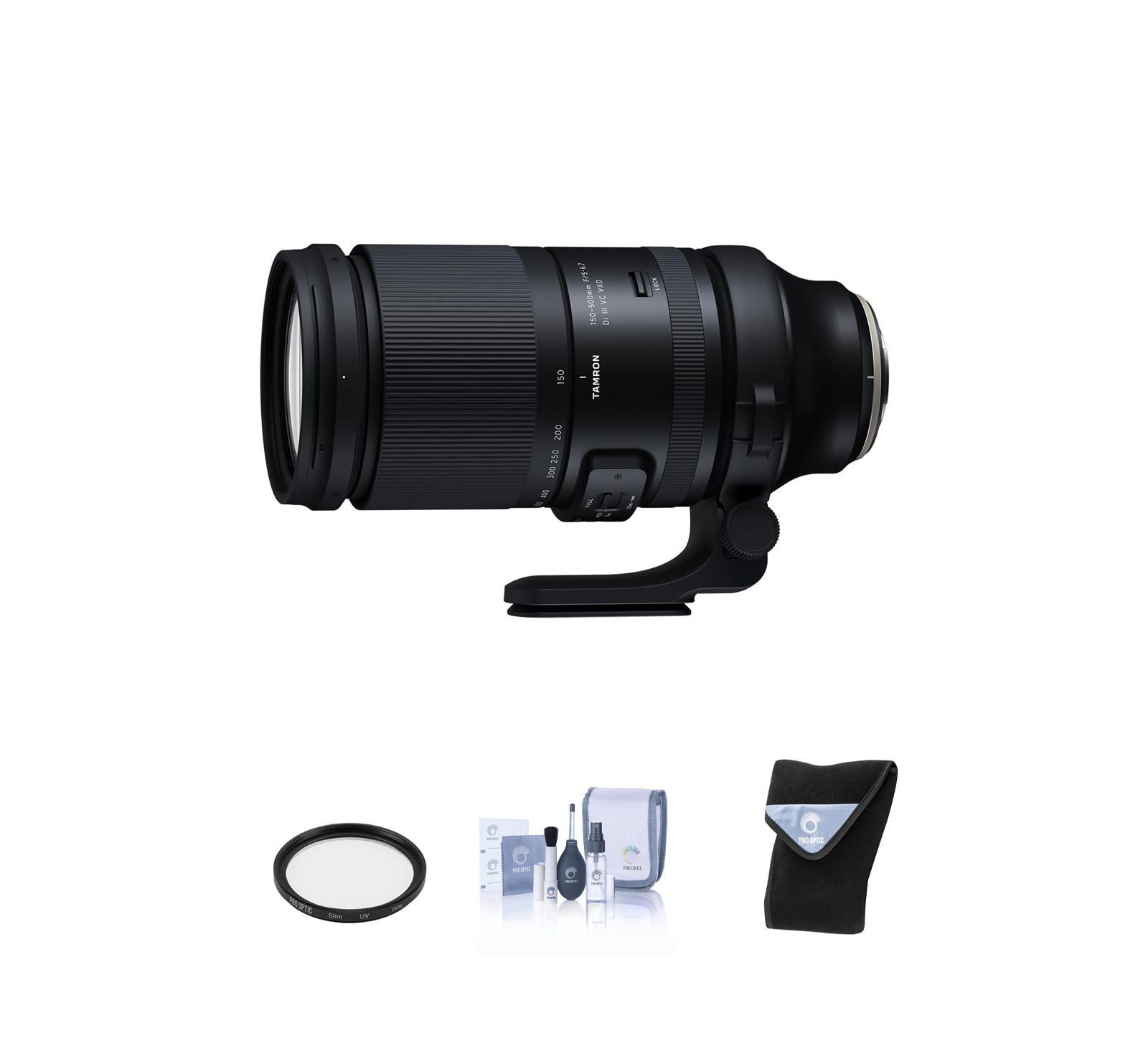 Tamron 150-500mm f/5-6.7 Di III VC VXD объектив для Fujifilm X в комплекте с 82mm UV фильтром, чехлом для объектива и набором для чистки