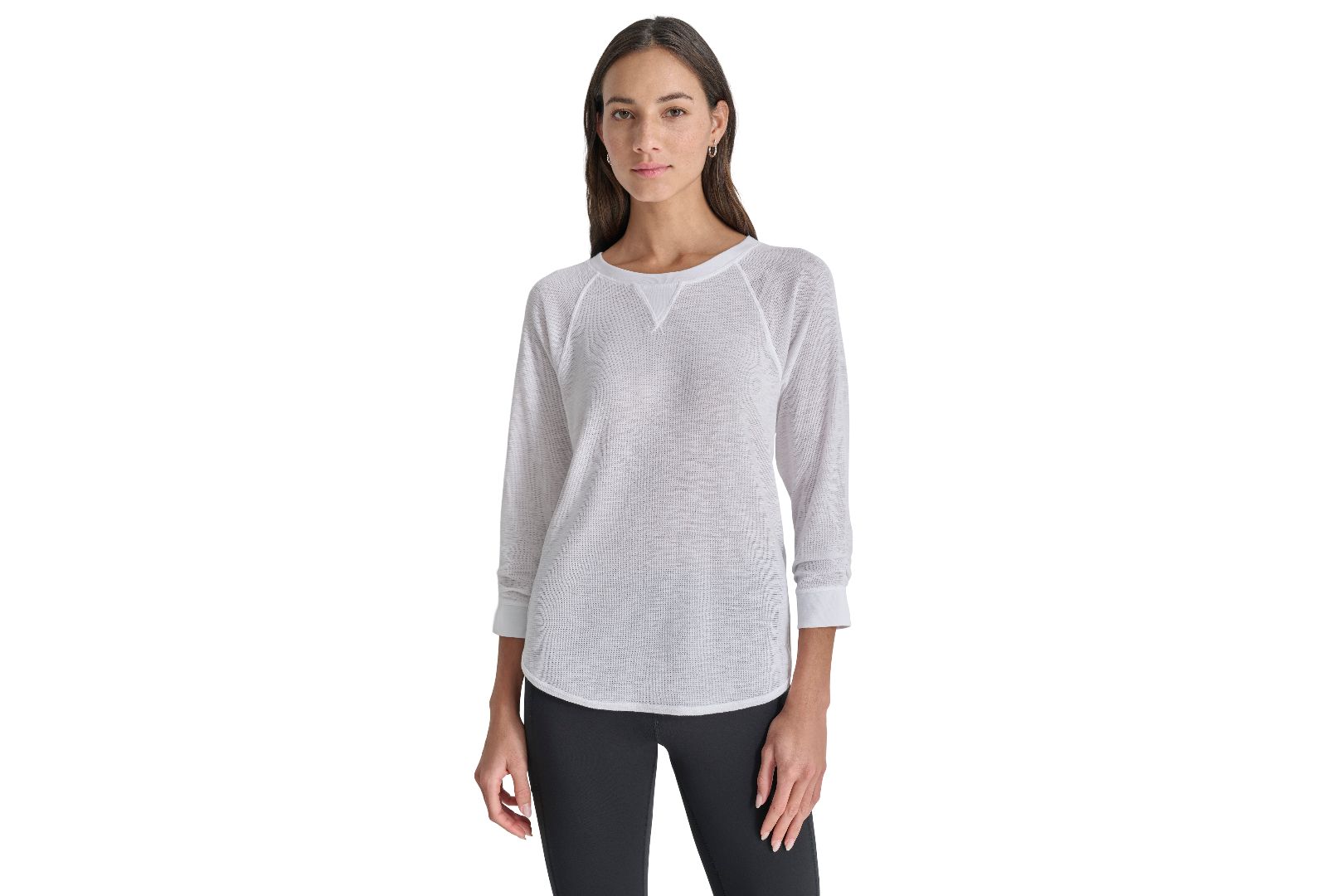 DKNY Women's Mini Slub Waffle Three-Quarter-Sleeve T-Shirt