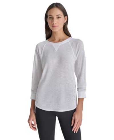 DKNY Women's Mini Slub Waffle Three-Quarter-Sleeve T-Shirt