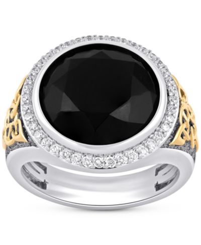 Men's Onyx & Diamond (3/8 ct. t.w.) Halo Ring in Sterling Silver & 14k Gold-Plate