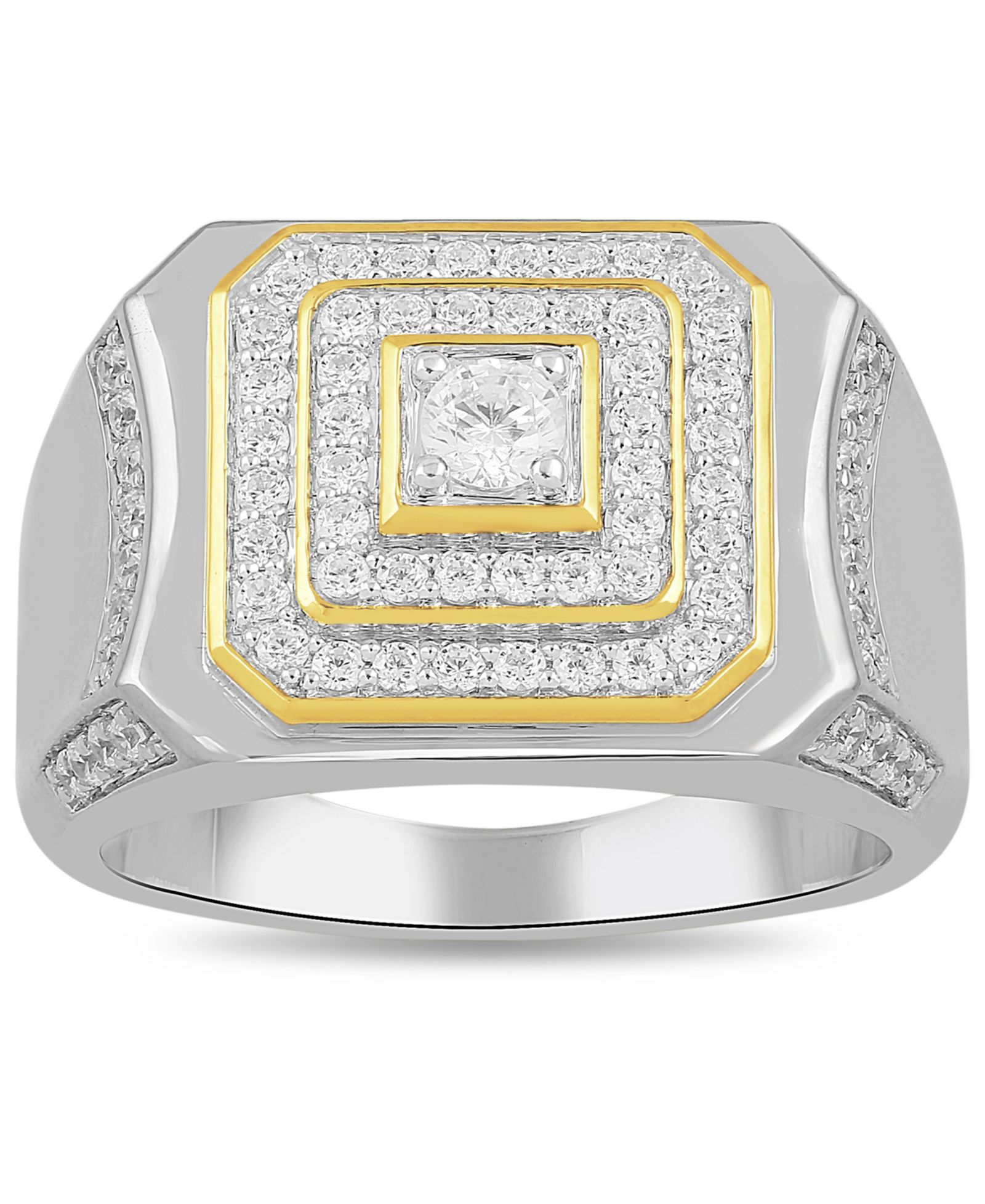Macy's Men's Diamond Ring (1 ct. t.w.) in Yellow Gold Plated Sterling Silver
