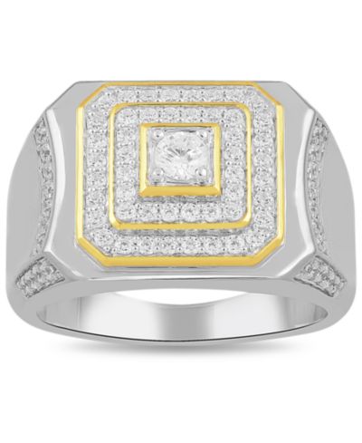 Macy's Men's Diamond Ring (1 ct. t.w.) in Yellow Gold Plated Sterling Silver