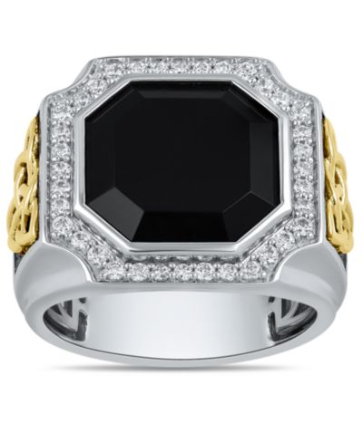 Macy's Diamond (1/2 ct. t.w.) and Black Onyx (4.90 ct. t.w.) Ring in Yellow Gold Plated Sterling Silver