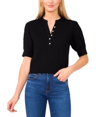 CeCe Женский хлопковый топ Henley с вышивкой и рукавом 3/4