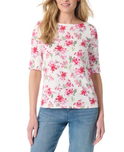 Gloria Vanderbilt Women's Printed Cuffed- 3/4 Sleeve T-Shirt