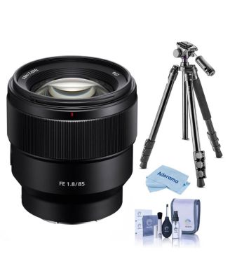 Sony FE 85mm f/1.8 Lens with Takama 3-Section Aluminum Video Tripod