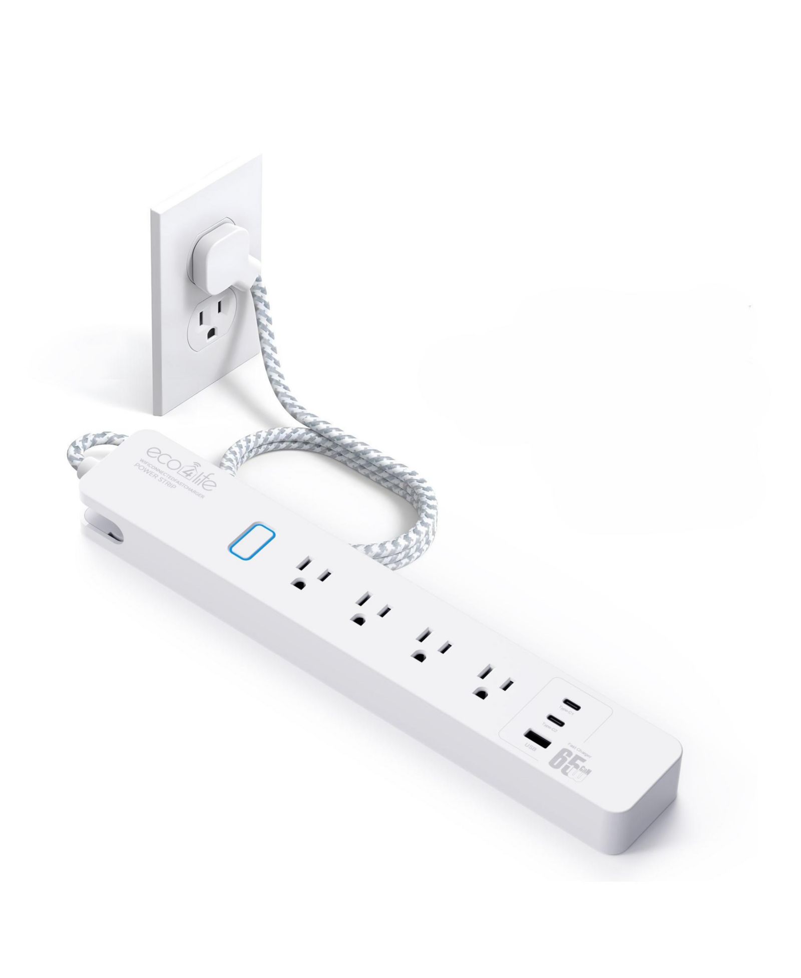 Eco4Life умная сетевая панель Wi-Fi 6, 65 Вт, USB-C, совместима с Alexa и Google Home