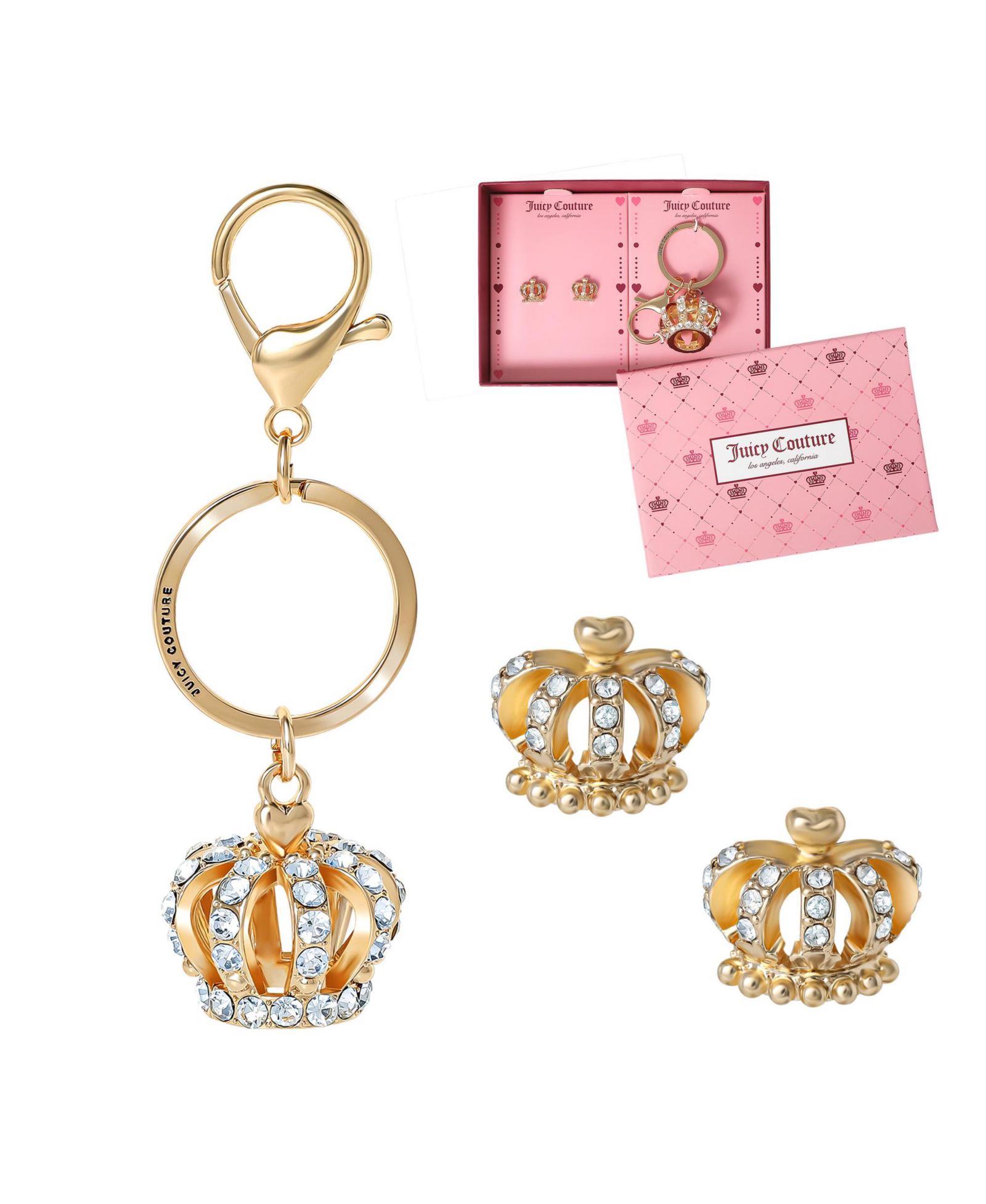 Juicy Couture -Tone Crystal Crown Keychain & Earring Set