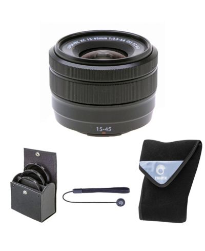 Fujifilm объектив XC 15-45mm f/3.5-5.6 OIS PZ, Black, комплект с фильтром 52mm Digital Essentials и оберткой для линз 15x15"