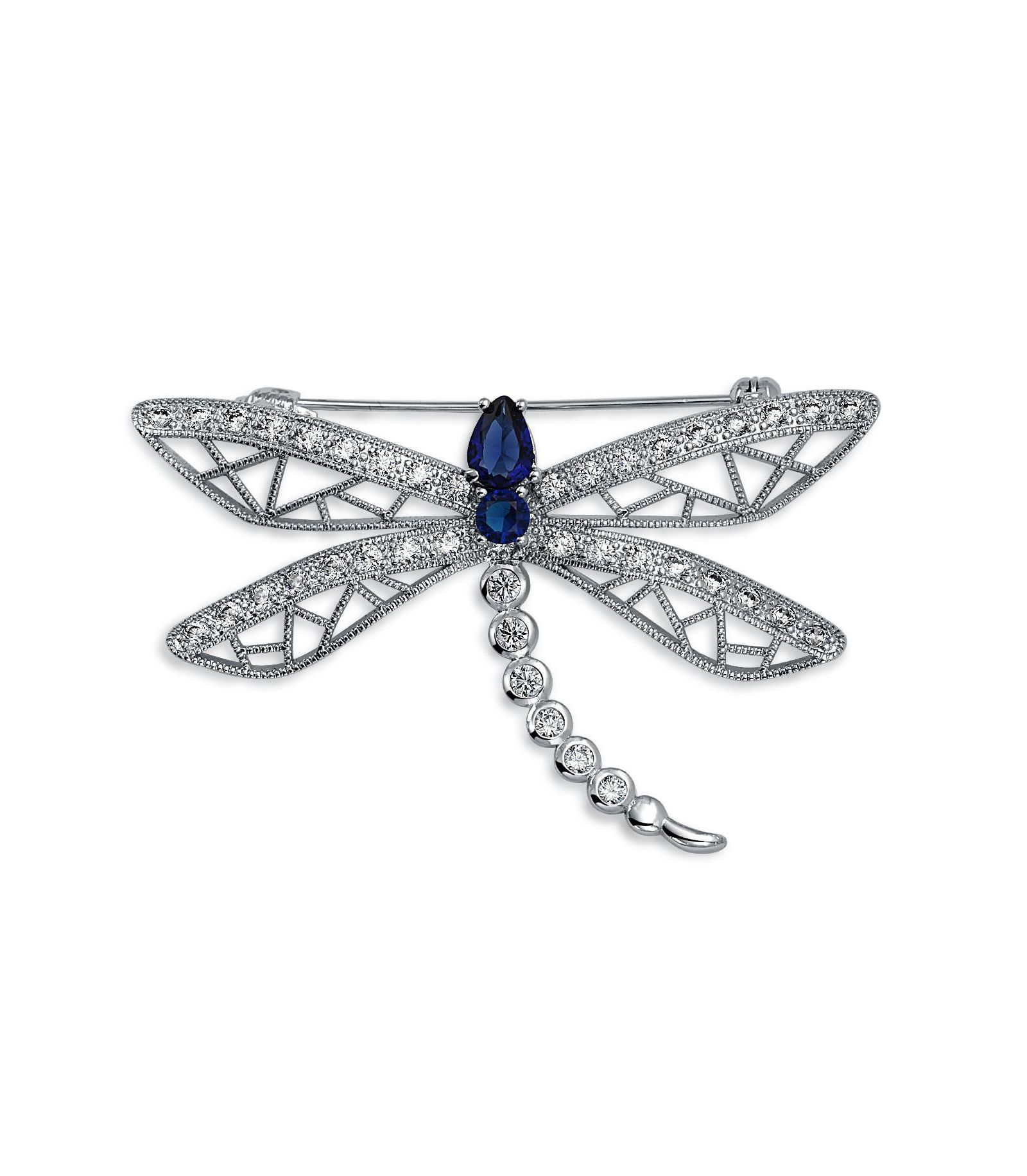 Bling Jewelry брошь-запонка в виде бабочки, стрекозы и насекомого с синим цирконием на серебряной основе