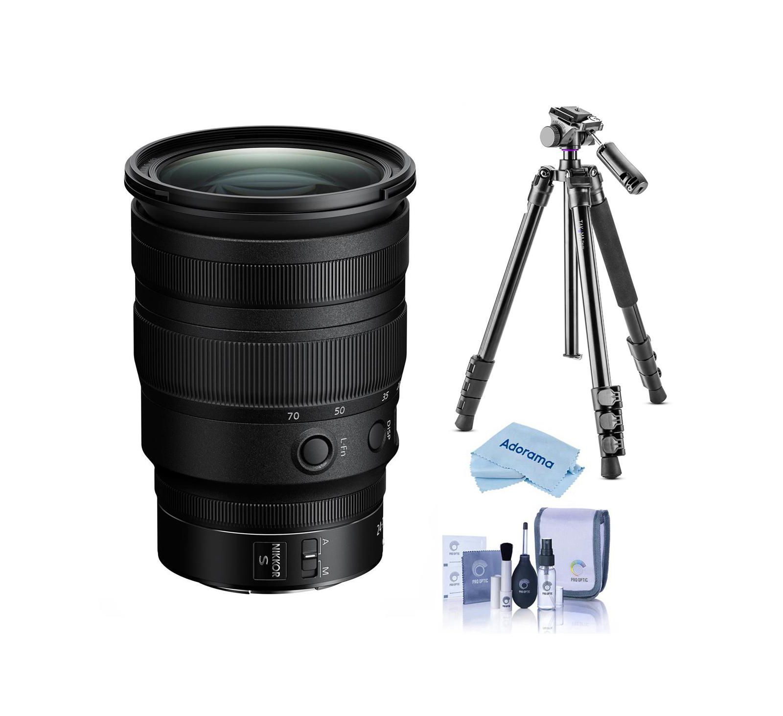 Nikon NIKKOR Z 24-70mm f/2.8 S Lens Bundle w/Tripod, Cleaning Kit and Cloth