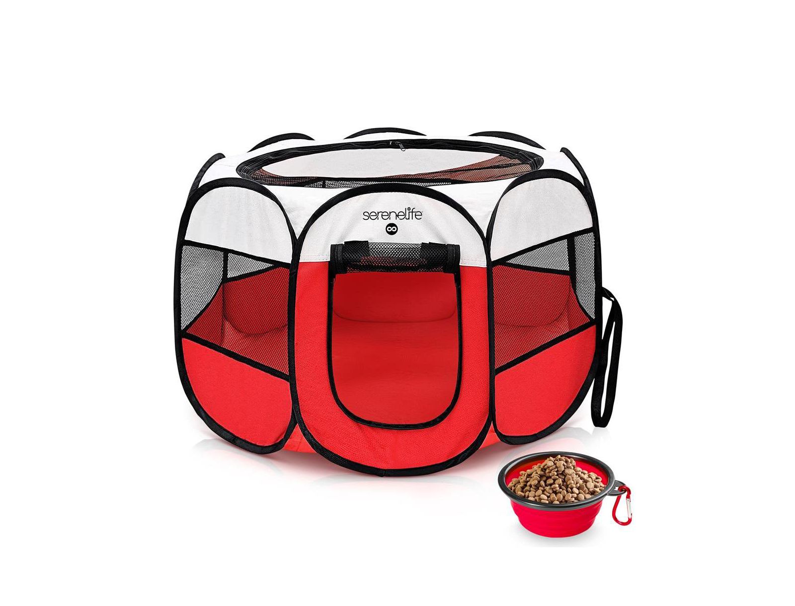 SereneLife Medium Portable & Foldable Pet Tent with Travel Bowl, Red