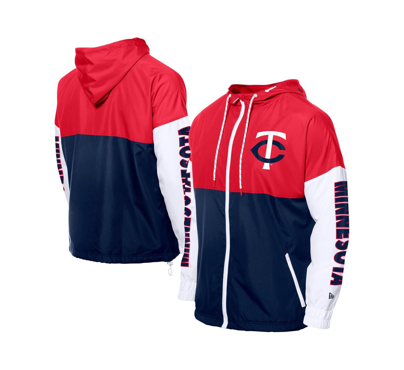 New Era Men's Navy/Red Minnesota Twins Color Block Full-Zip Hoodie Windbreaker Jacket