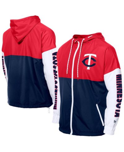 New Era Men's Navy/Red Minnesota Twins Color Block Full-Zip Hoodie Windbreaker Jacket