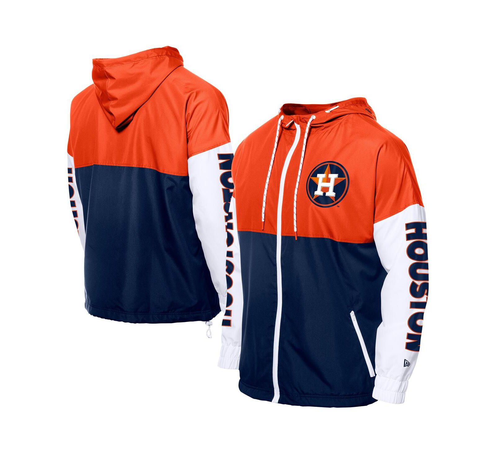 New Era Men's Navy/Orange Houston Astros Color Block Full-Zip Hoodie Windbreaker Jacket