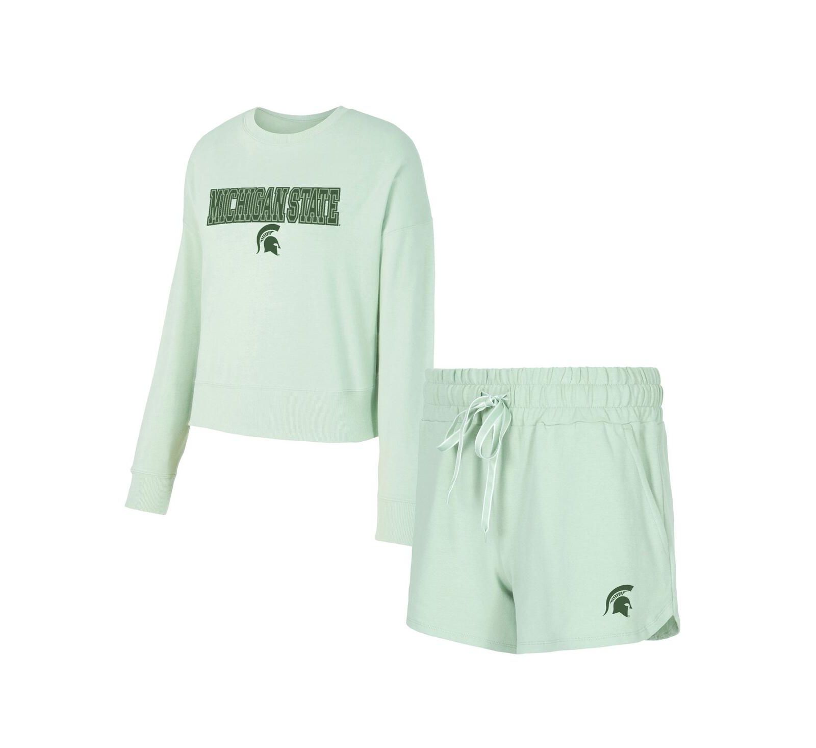 Concepts Sport Women's Light Green Michigan State Spartans Elevation Tri-Blend Long Sleeve Top and Short, Set of 2