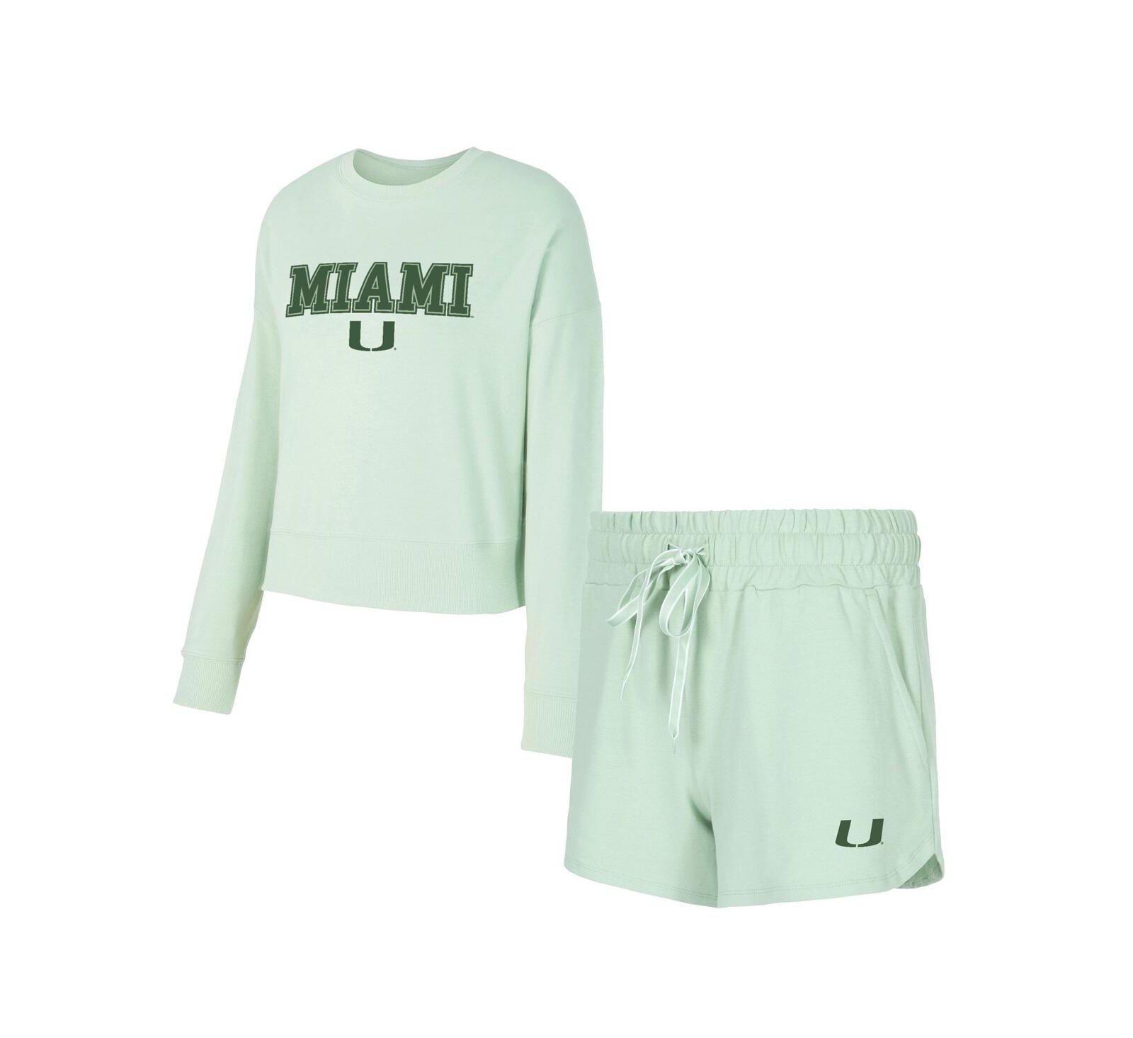 Concepts Sport Women's Light Green Miami Hurricanes Elevation Tri-Blend Long Sleeve Top and Short, Set of 2