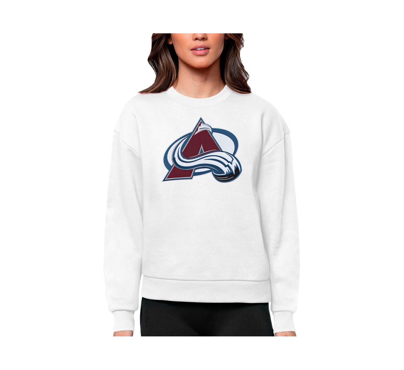 Antigua Women's White Colorado Avalanche Primary Logo Team Logo Victory Crewneck Pullover Sweatshirt