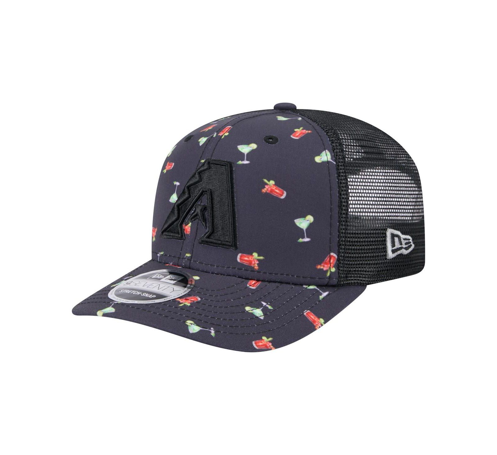 Мужская кепка New Era Black Arizona Diamondbacks Adventure Drinks Pattern 9SEVENTY Stretch-Snap