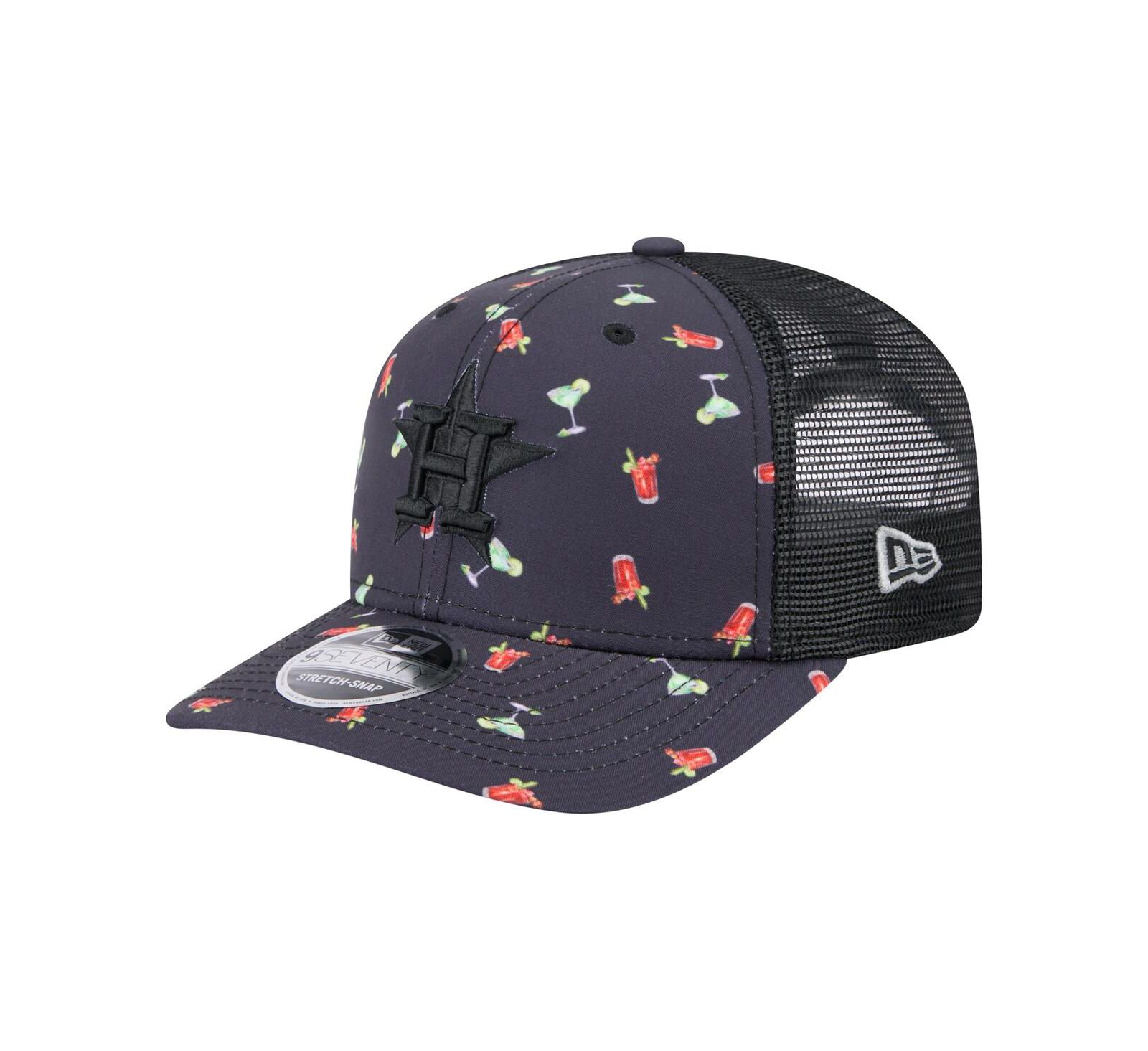 Кепка New Era Men's Black Houston Astros Adventure Drinks Pattern 9SEVENTY Stretch-Snap