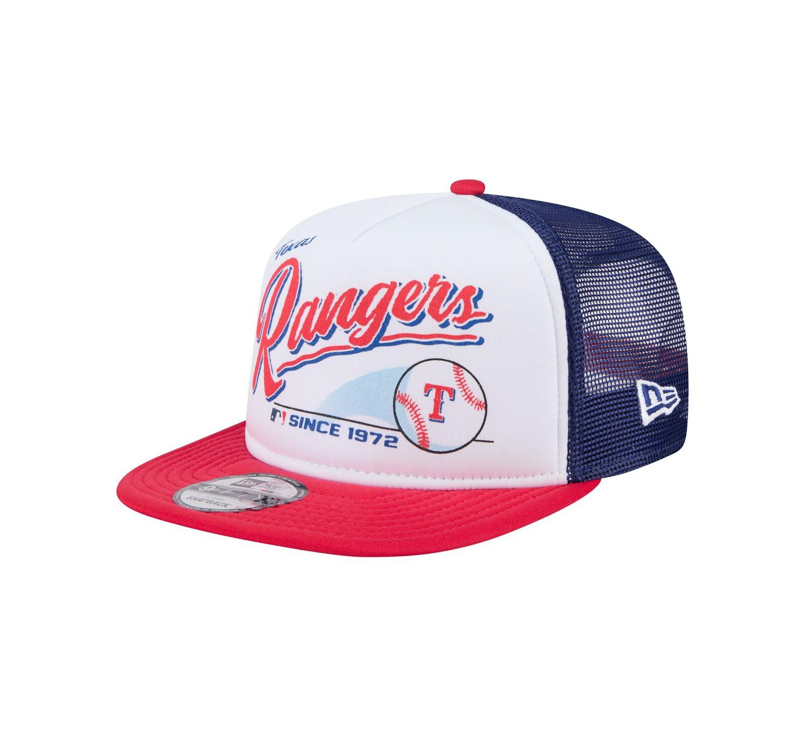 Мужская бейсболка New Era White/Red Texas Rangers Retro Script Trucker 9FIFTY Snapback Hat