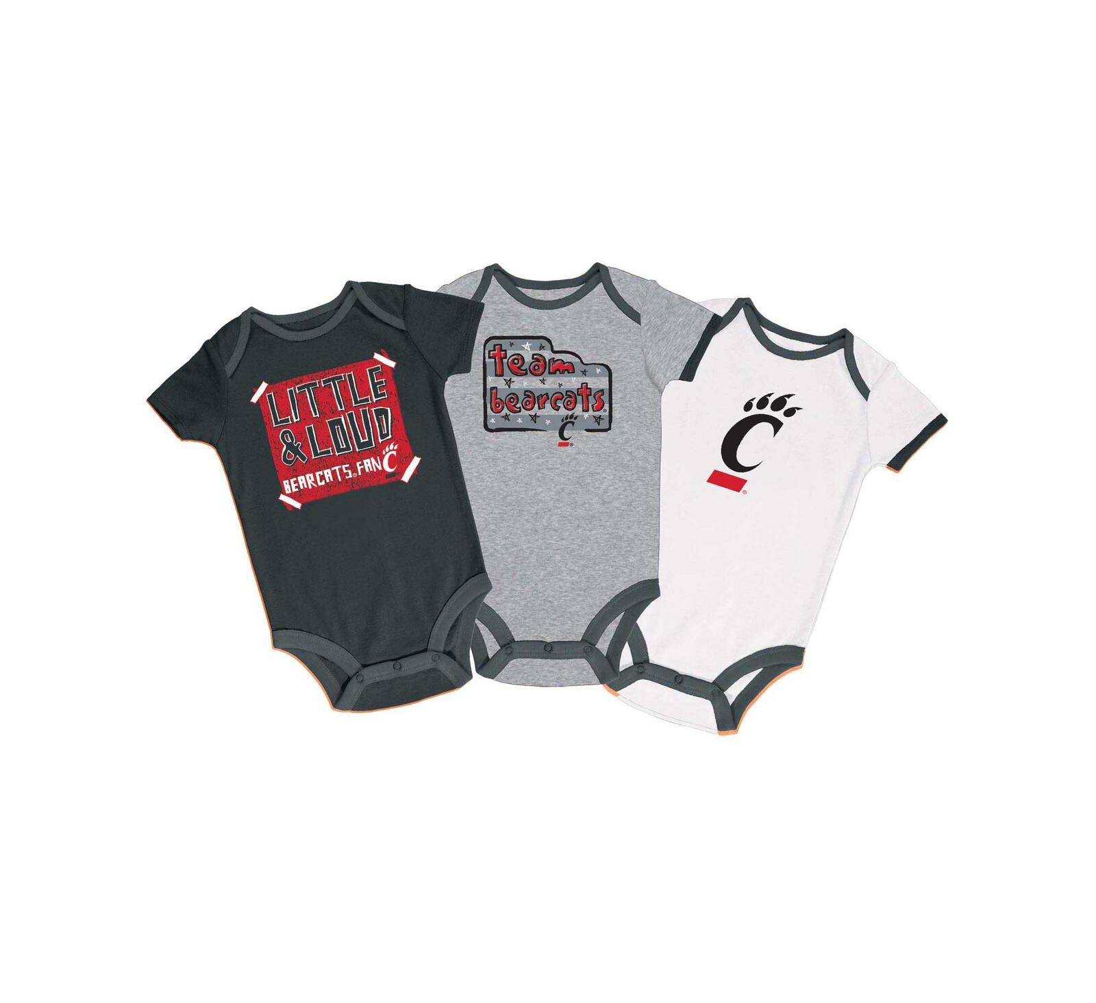 Комплект боди Champion для новорожденных (мальчиков и девочек) Cincinnati Bearcats, черный/серый/белый, 3 шт.