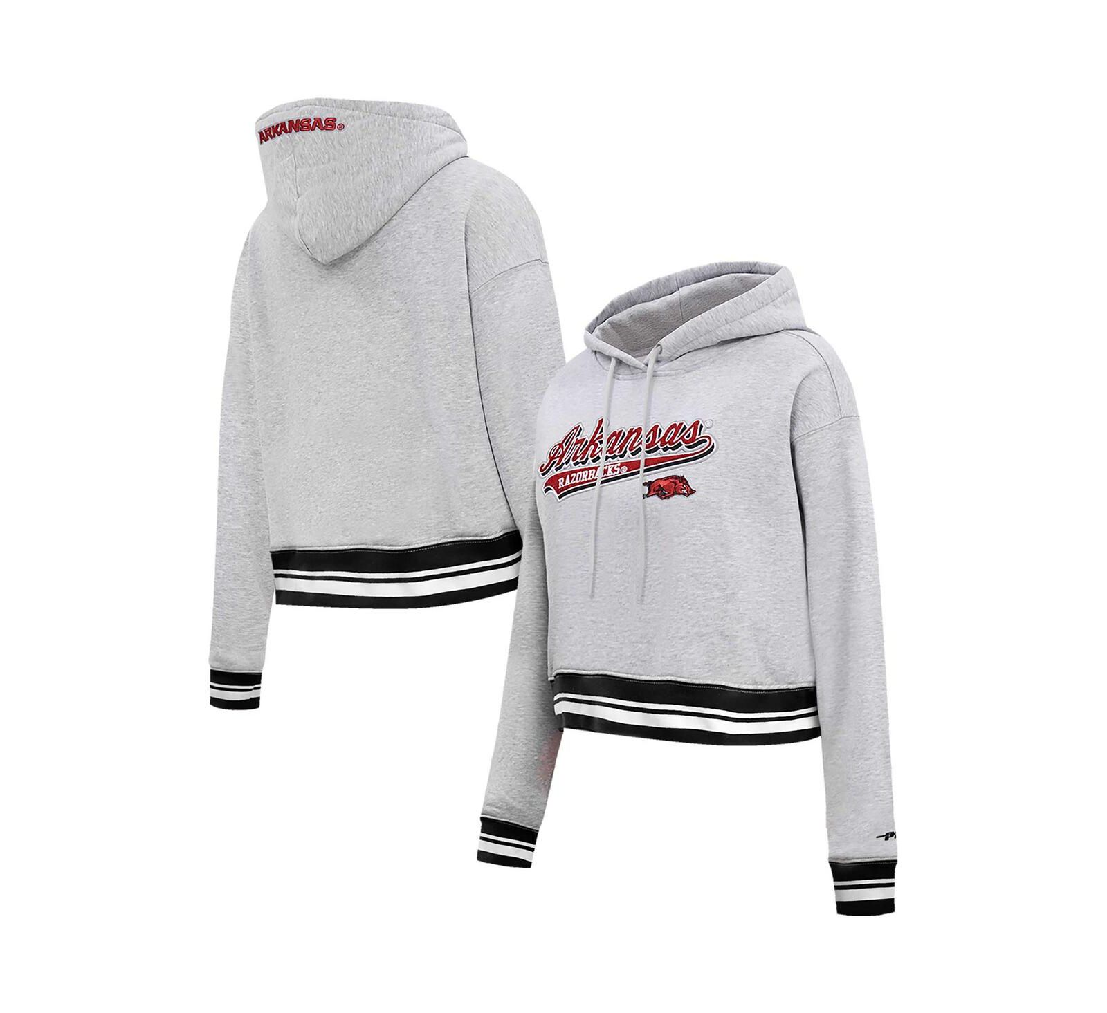 Женское укороченное худи Pro Standard Heather Gray Arkansas Razorbacks Script Tail Fleece