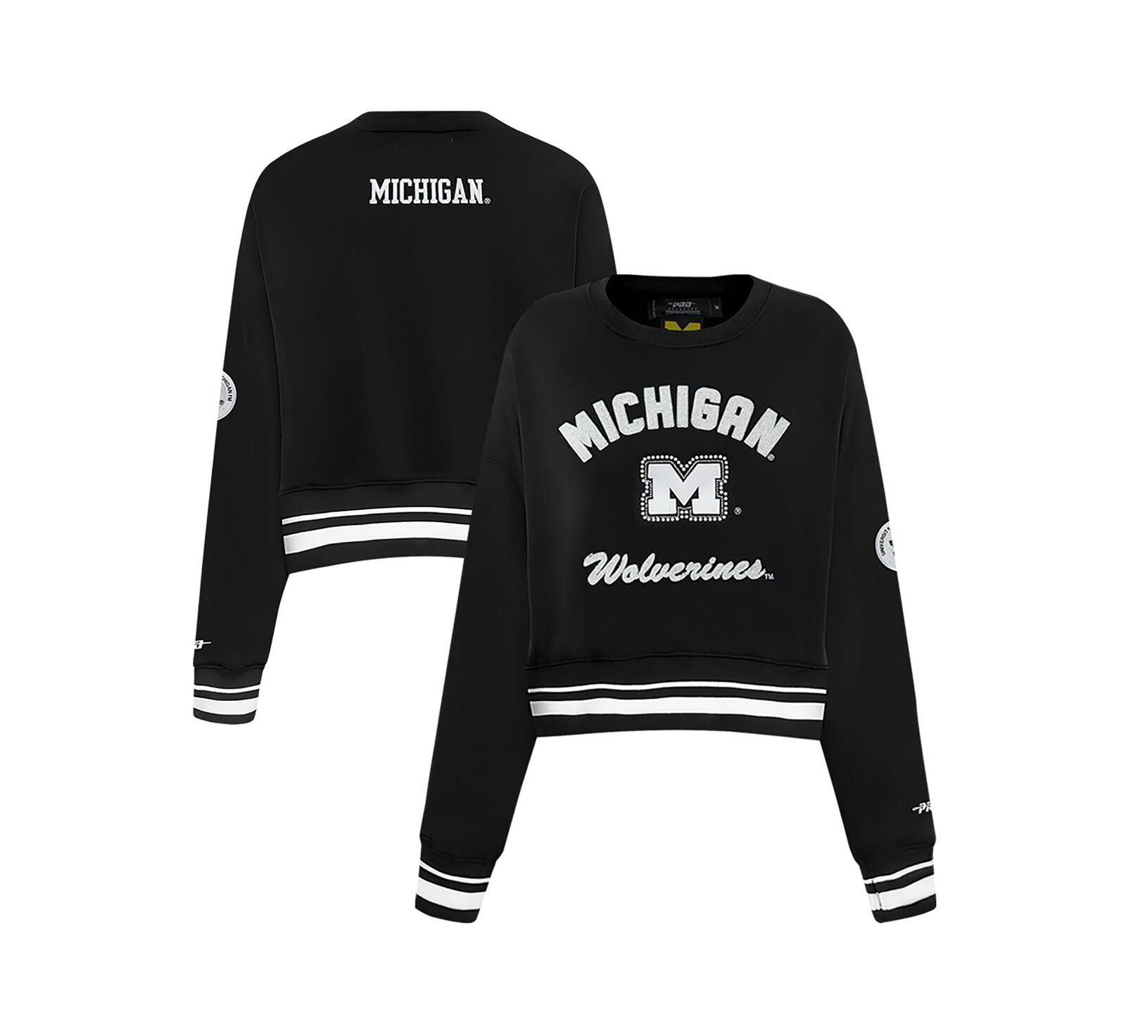 Pro Standard Women's Black Michigan Wolverines Cropped Pullover Sweatshirt