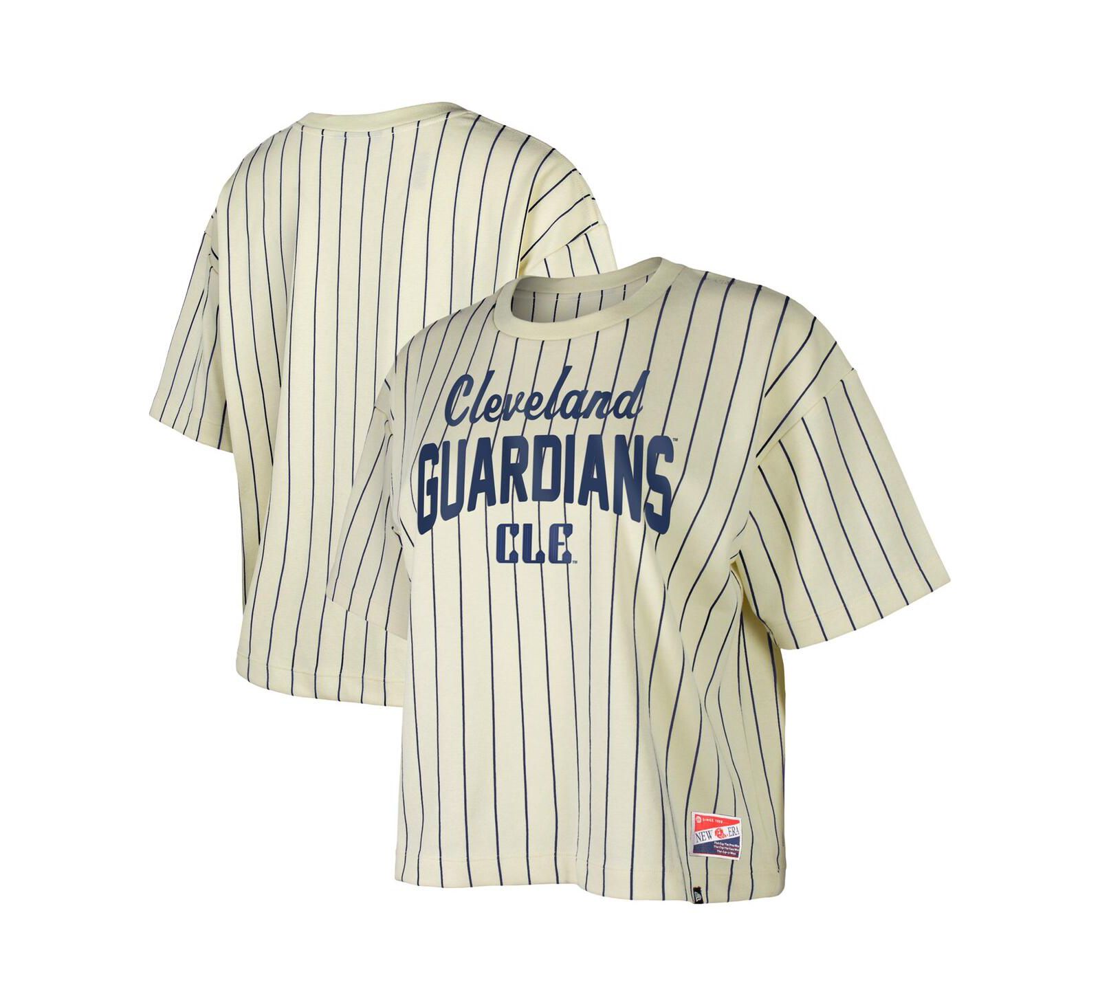 Женская укороченная футболка New Era Cleveland Guardians City Connect Multiplier Pinstripe Cream