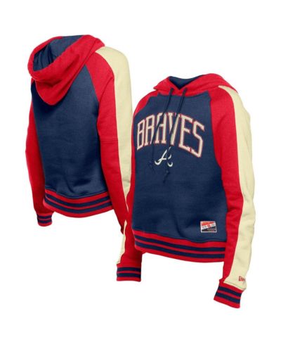 Женское укороченное худи New Era Navy Atlanta Braves Cooperstown Collection Raglan Pullover