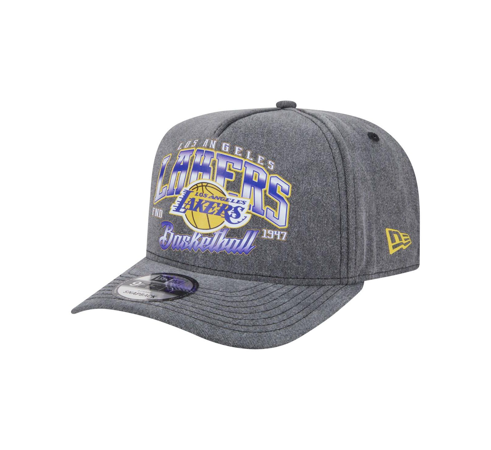 New Era Men's Charcoal Los Angeles Lakers Throwback Washed Pre-Curved 9FIFTY Snapback Hat