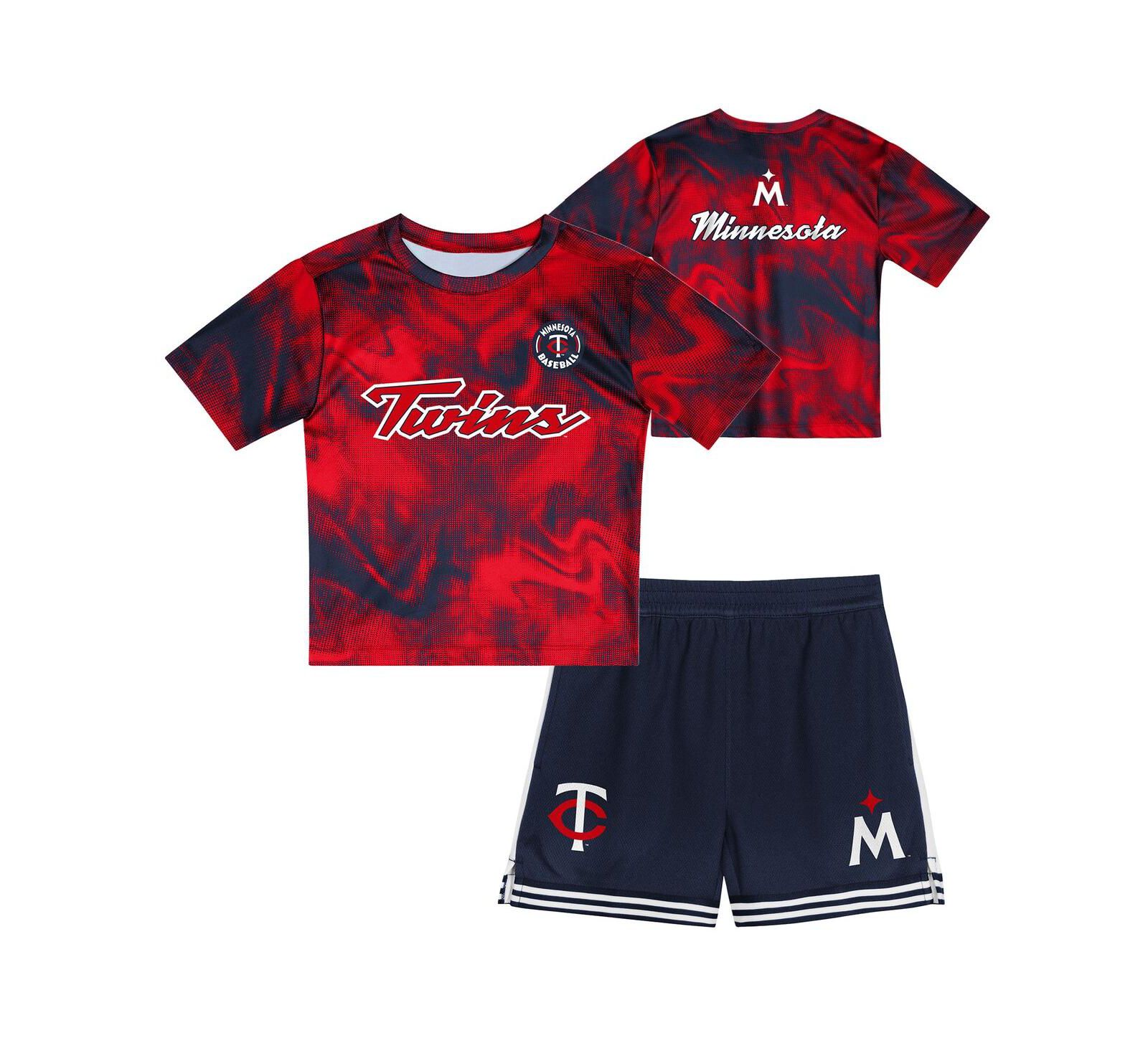 Outerstuff Toddler Red/Navy Minnesota Twins Pinch Hitter Infielder T-Shirt and Shorts Set