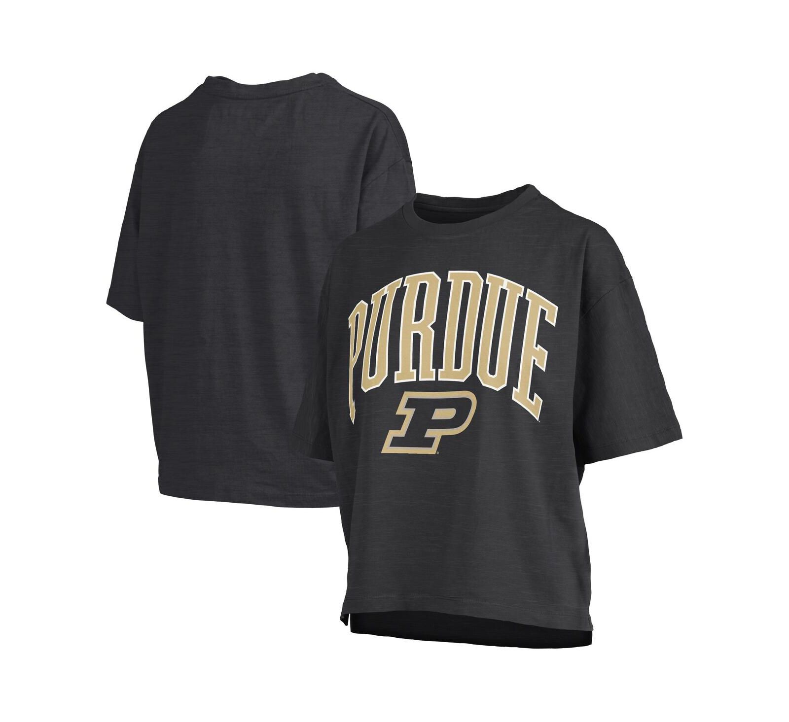 Женская футболка Pressbox Purdue Boilermakers Nelson Arch Oversized Slub черного цвета