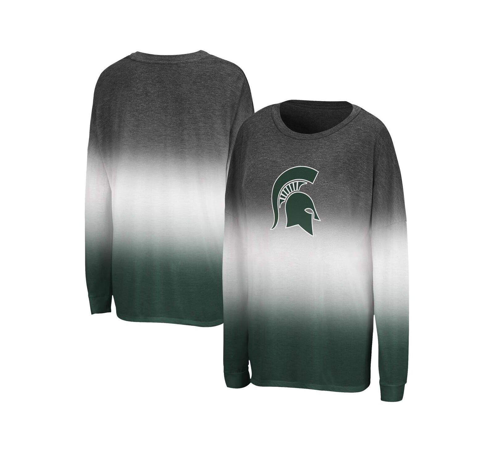 футболка Colosseum Women's Black Michigan State Spartans Winkle Dip Dye с длинным рукавом